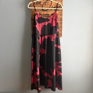 LOFT Spaghetti Strap Pink and Black Floral Dress
